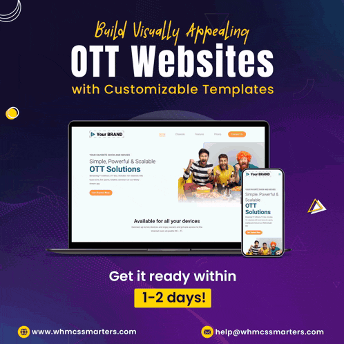 an advertisement for ott websites shows a laptop and a phone