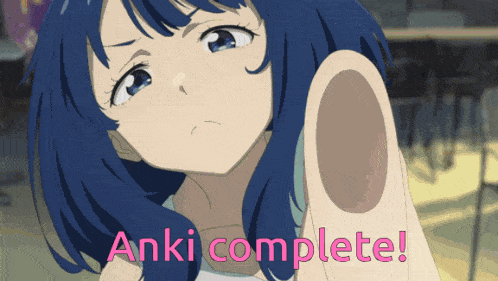 a picture of a girl with blue hair and the words " anki complete " below her