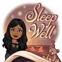 a cartoon woman is sitting on a bed with a teddy bear and the words sleep well written on it .