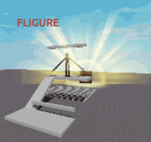 a computer generated image of a figure standing on a keyboard