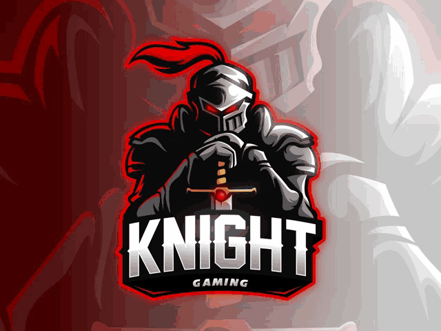 a logo for knight gaming shows a knight with a sword