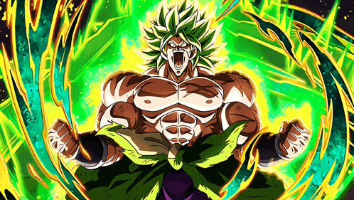 a cartoon of a man with green hair and muscles screaming