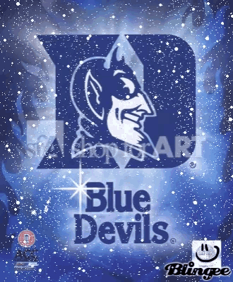 blue devils logo on a blue background with snowflakes