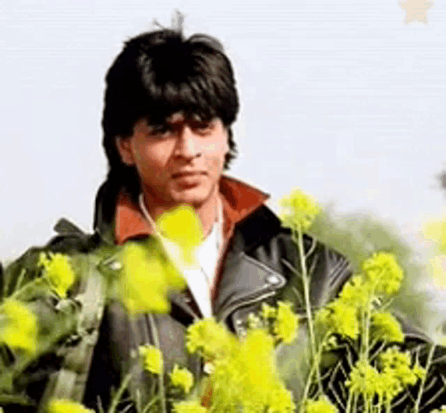 a man is standing in a field of yellow flowers .