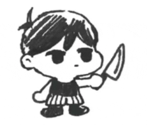 a black and white drawing of a boy holding a knife in his hand .