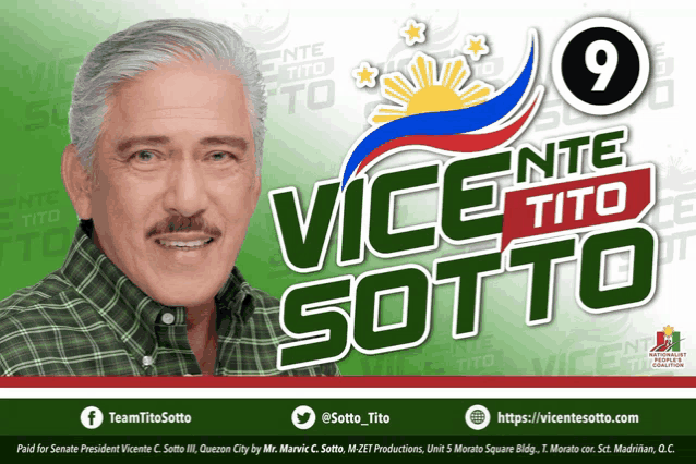 a poster for vicente tito sotto with a man in a green shirt