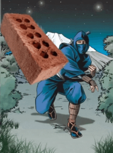 a cartoon of a ninja with a brick on his back