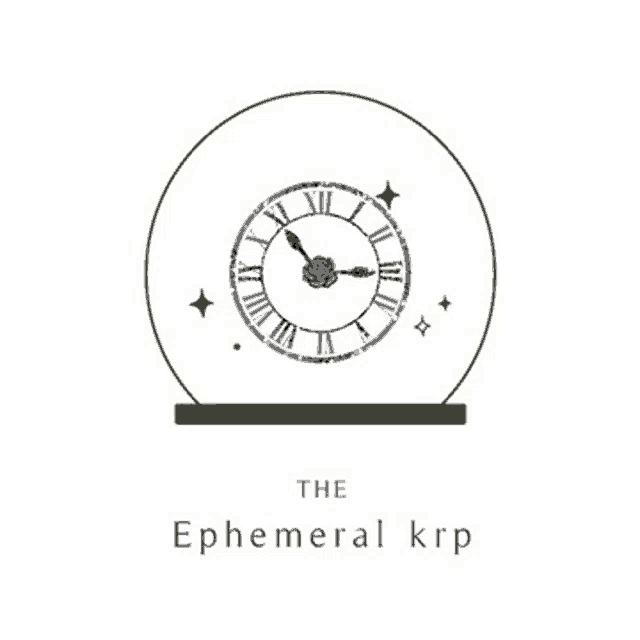 the logo for the ephemeral krp is a clock with roman numerals .