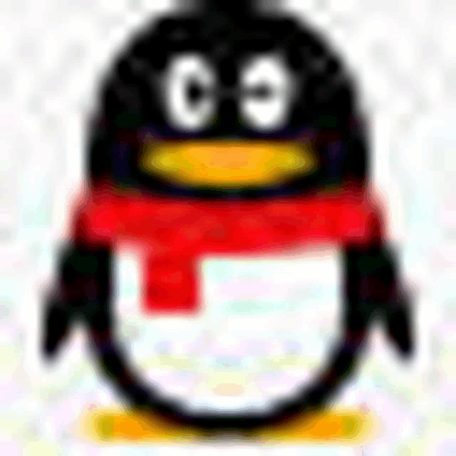 a penguin wearing a red scarf and a hat with the letter c on it 's head .