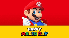 a poster for happy mario day with a mario giving a thumbs up