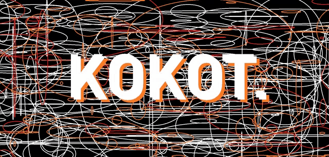 the word kokot is on a black background with white lines