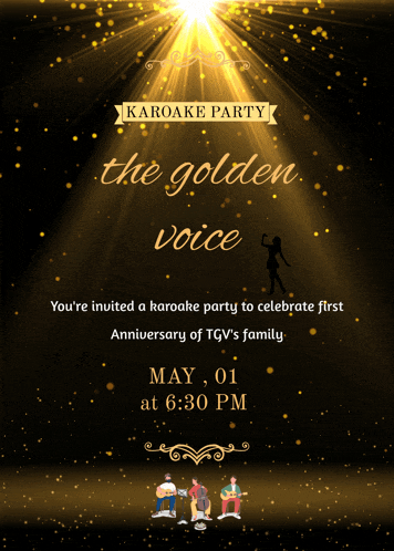 a black and gold karaoke party invitation for the golden voice