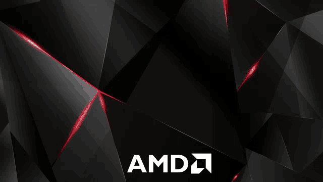 the amd logo is displayed on a dark background