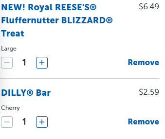 a screenshot of a checkout page for royal reese 's fluffernutter blizzard