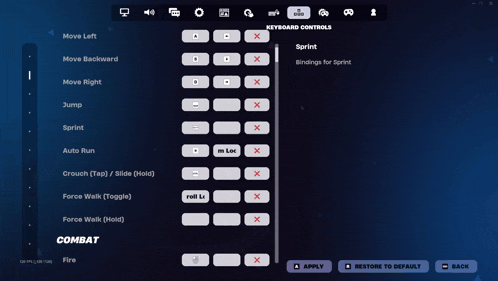 a screenshot of a computer screen showing keyboard controls