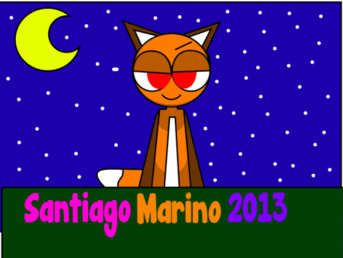 a cartoon of a fox with santiago marino 2013 written below it