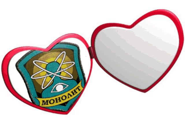 a heart shaped mirror with a patch that says монолит on it