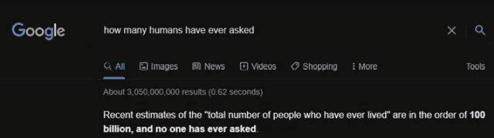 a google search for how many humans have ever asked is shown