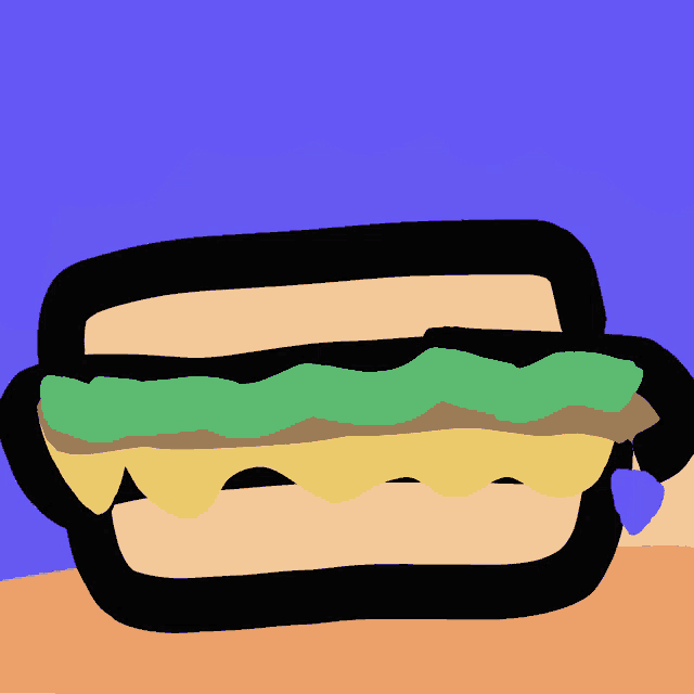 a cartoon drawing of a sandwich with cheese and lettuce