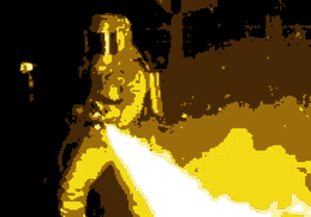 a pixel art drawing of a man holding a sword