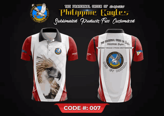 the front and back of a philippine eagles sublimated polo shirt