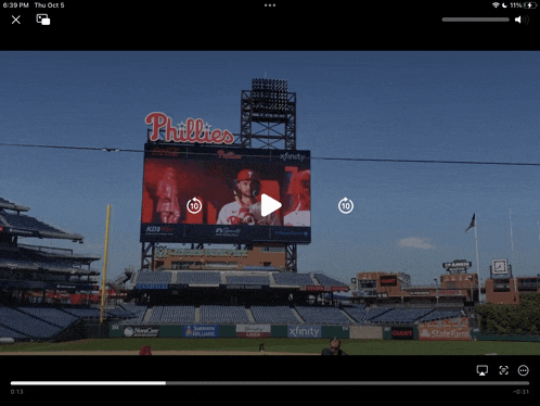 a video of a phillies game is being played on a tablet