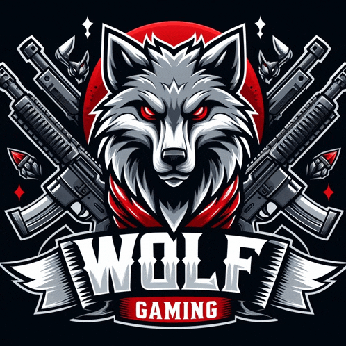 a logo for wolf gaming with a wolf holding a gun