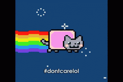 a pixel art of a cat with a rainbow tail