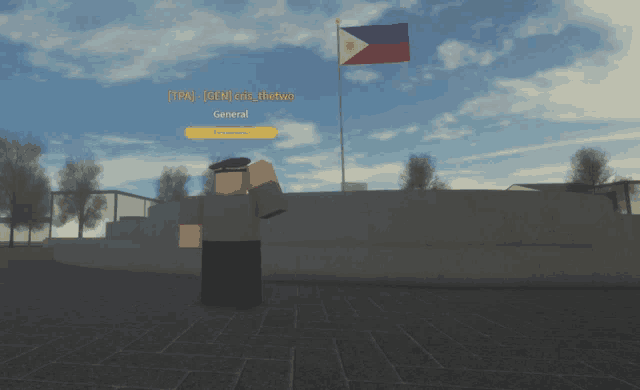 a man in a military uniform salutes in front of a flag that says general