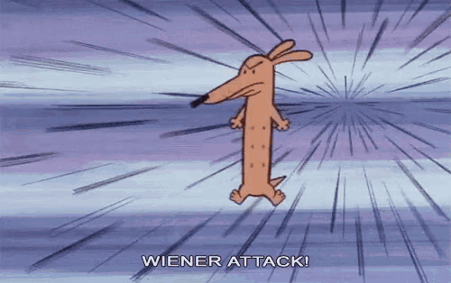 a cartoon dachshund with the words wiener attack written on the bottom