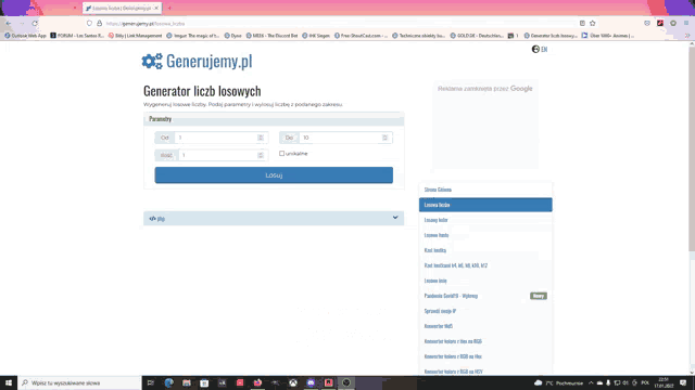 a computer screen shows a website called generator.pl