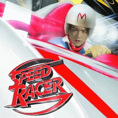 a speed racer poster with a man in a helmet