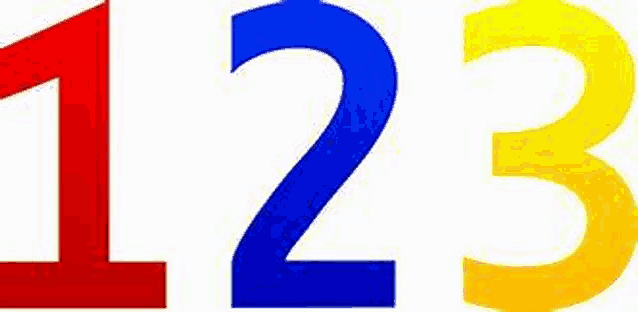 the numbers 1 , 2 , and 3 are shown in red , blue , and yellow on a white background .