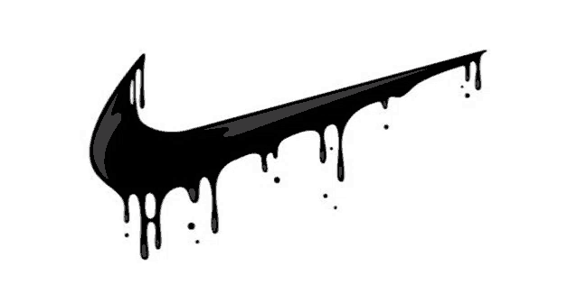 a black and white drawing of a dripping nike swoosh logo on a white background .