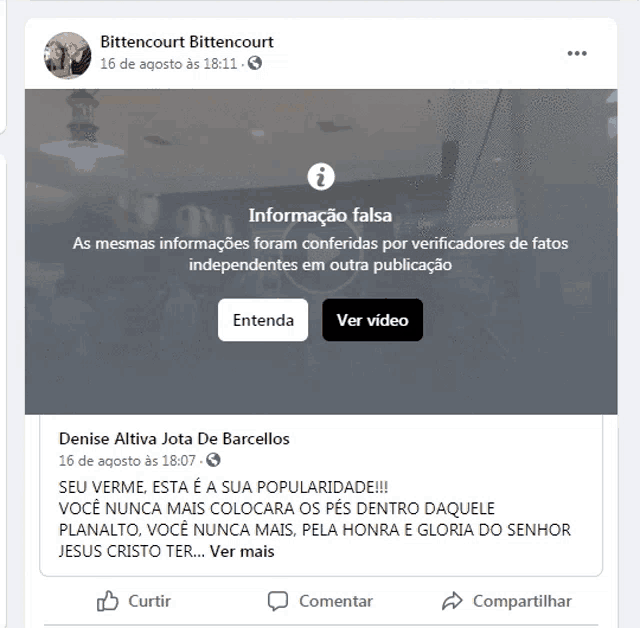 a facebook page with the name bittencourt on the top