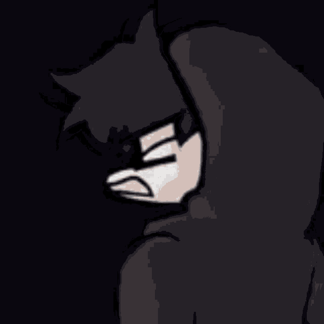 a cartoon of a person wearing a hoodie with a hood on their head .