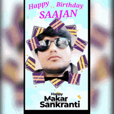 a picture of a man with the words happy birthday saajan