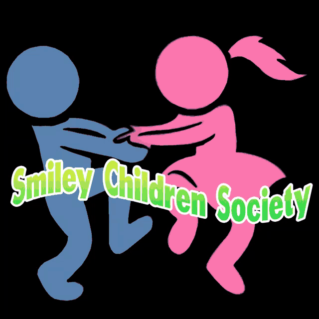 a logo for the smiley children society shows a boy and a girl dancing together