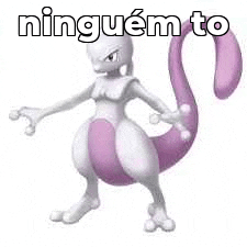 a white and purple pokemon with a long purple tail and the words `` ninguem to '' written on it .