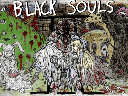 a drawing of a man carrying a girl with the words black souls written on it