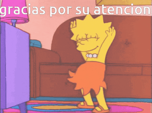 a cartoon of lisa simpson dancing with the words " gracias por su atencion " behind her