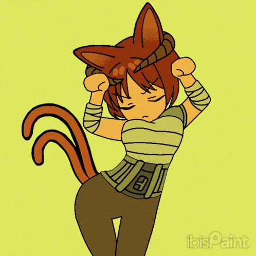 a drawing of a girl with a cat 's ears and tail with ibispaint written on the bottom