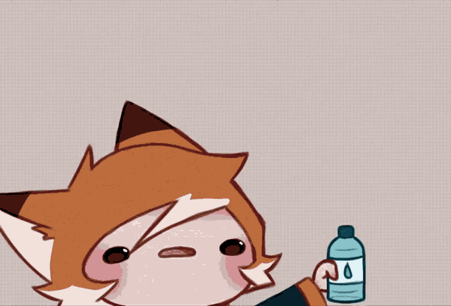 a cartoon drawing of a fox holding a water bottle