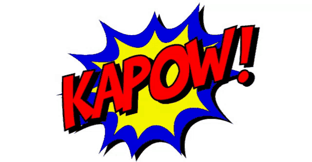 a comic book explosion with the word kapow in red