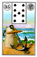 a playing card with a picture of an anchor on it