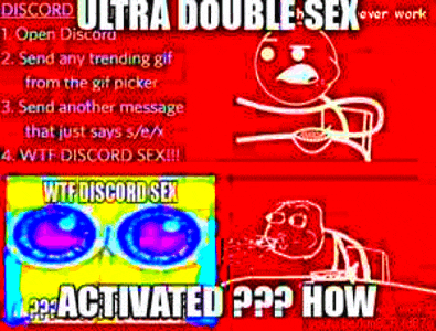 a cartoon of a man holding a spoon with the words `` discord ultra double sex ever work '' on it .