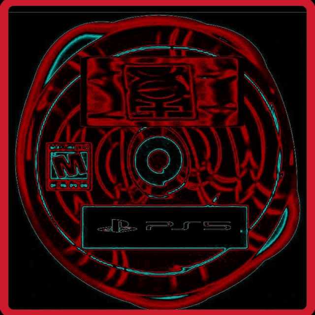 a red and black circle with a ps5 logo on it