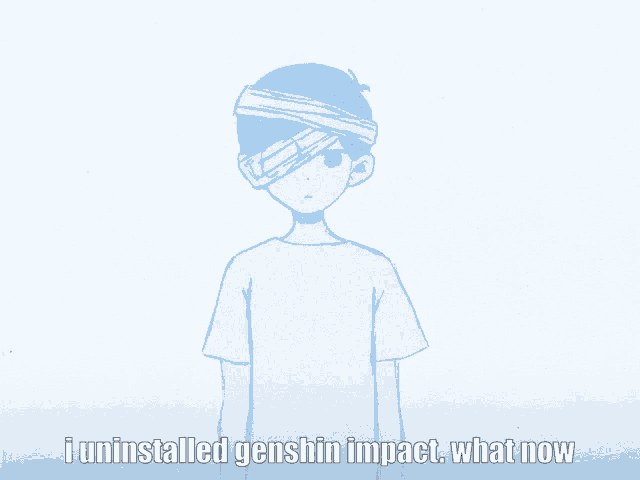a drawing of a boy with a bandage on his head and the words i uninstalled genshin impact what now