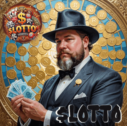 a man in a suit and hat is holding a bunch of money in front of a lottery sign