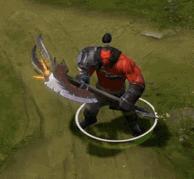 a video game character with a large axe